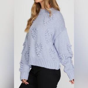 She + Sky Light Blue Heart Pattern Sweater